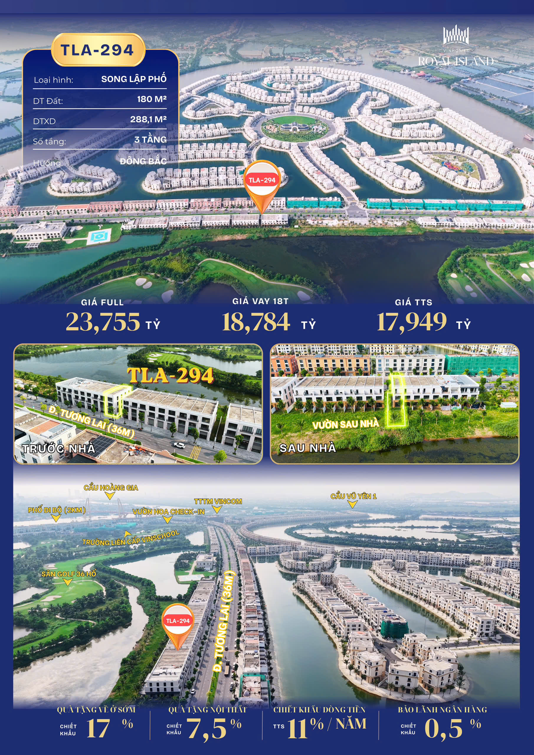 ĐẲNG CẤP SỐNG THƯỢNG LƯU TẠI VINHOMES ROYAL ISLAND – CĂN SONG LẬP PHỐ TLA-294 DÃY "CHỦ TỊCH"